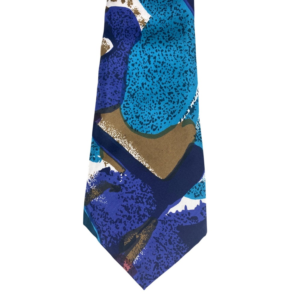 Milano Mens Silk Necktie Blue Teal Olive Brown Abstract Painting Silk Tie 60x4